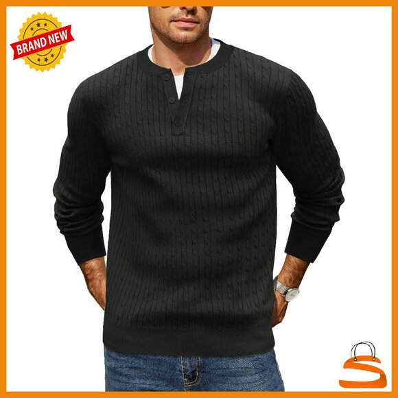 Other - Men's Cable Knit Henley Sweater Long Sleeve Button Down Pullover